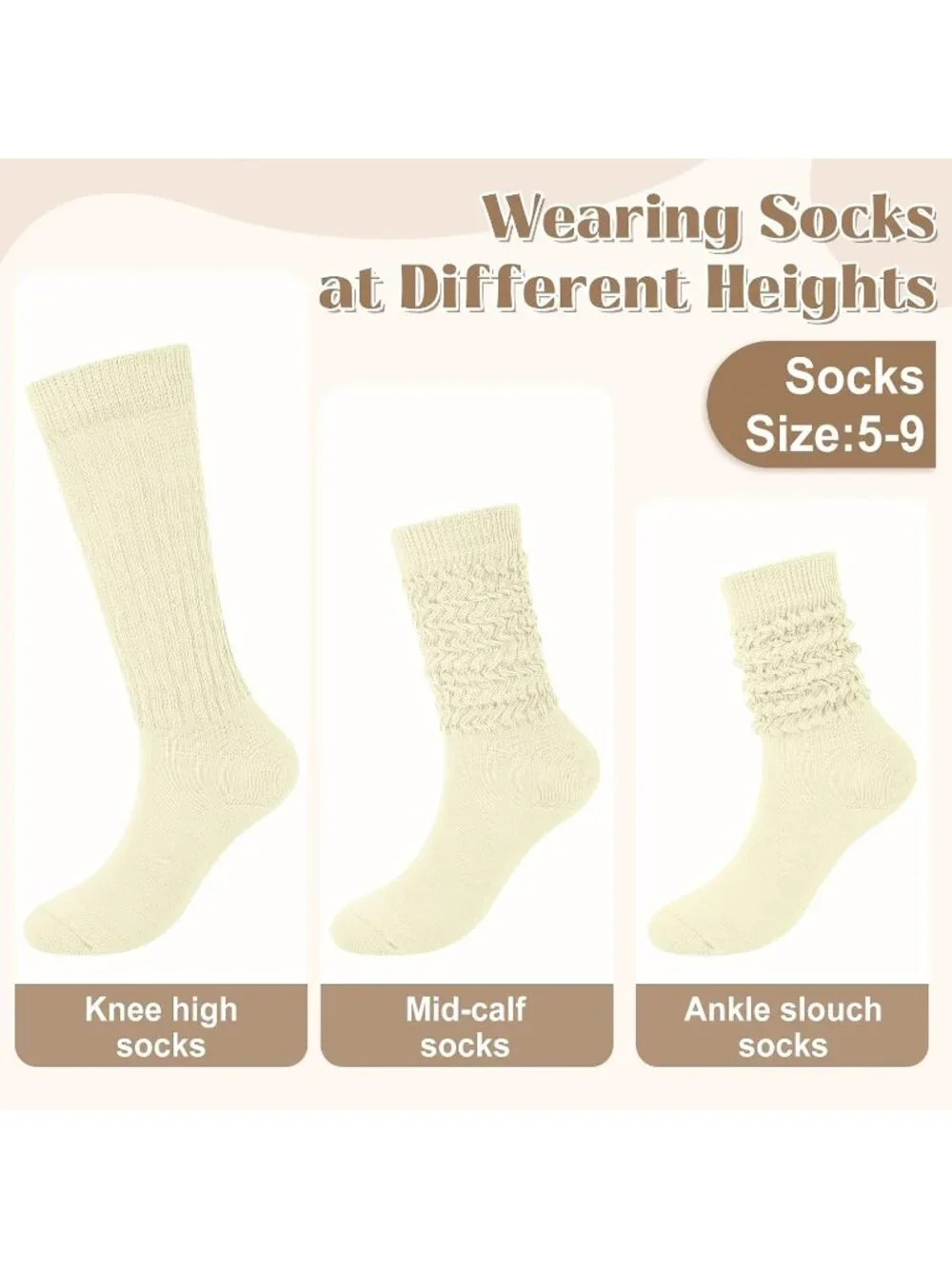 🧦Women's Black Brown 4 Pairs Slouchy Socks Boot Long Knee High Slouch Socks